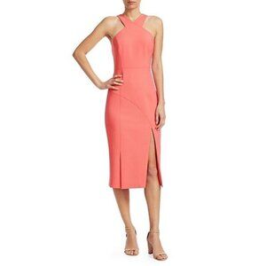 🆕Cinq à Sept Melina Halter Cutaway Midi Dress Coral Pink 2